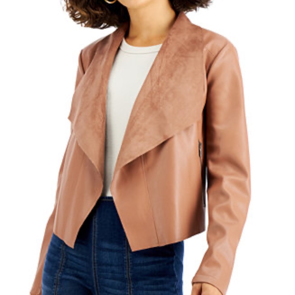 Bar III Faux Leather Cropped Flyaway Jacket Coat Brown Women’s 1X